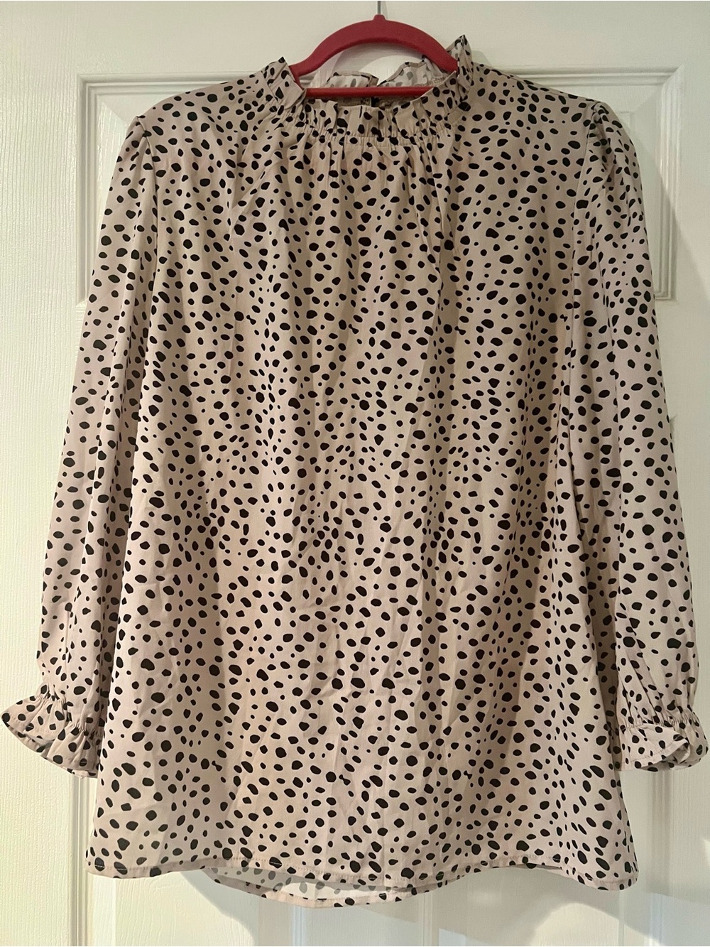 Women's Beige Polka Dot Long Sleeve Blouse